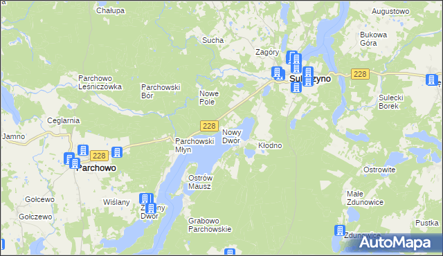 mapa Nowy Dwór gmina Sulęczyno, Nowy Dwór gmina Sulęczyno na mapie Targeo