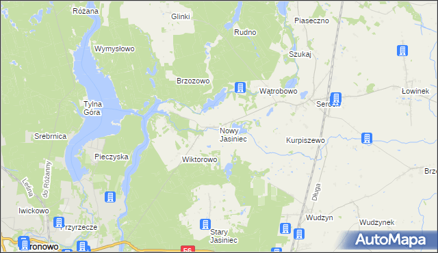 mapa Nowy Jasiniec gmina Koronowo, Nowy Jasiniec gmina Koronowo na mapie Targeo