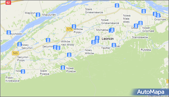 mapa Nowy Wilków gmina Leoncin, Nowy Wilków gmina Leoncin na mapie Targeo
