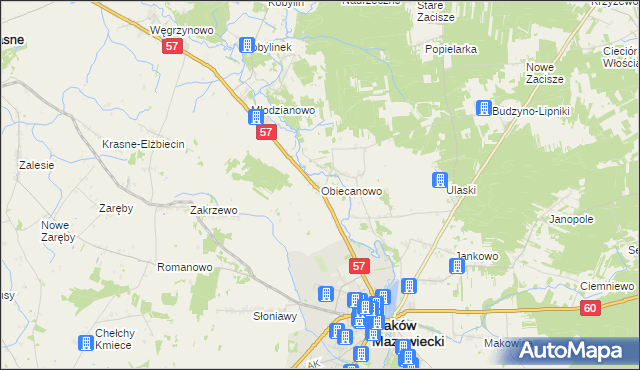 mapa Obiecanowo gmina Karniewo, Obiecanowo gmina Karniewo na mapie Targeo