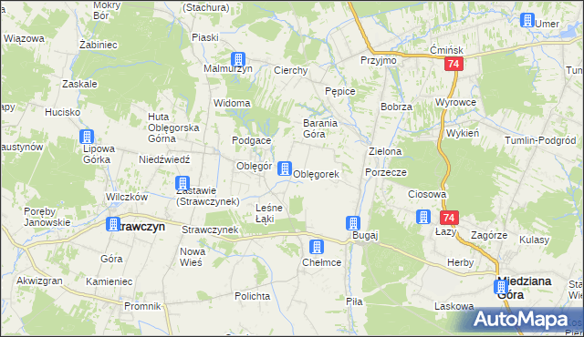 mapa Oblęgorek, Oblęgorek na mapie Targeo