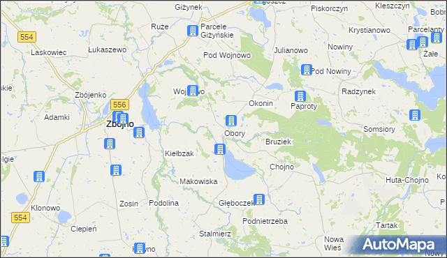 mapa Obory gmina Zbójno, Obory gmina Zbójno na mapie Targeo