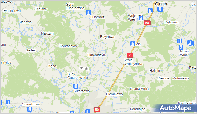 mapa Obrąb gmina Ojrzeń, Obrąb gmina Ojrzeń na mapie Targeo