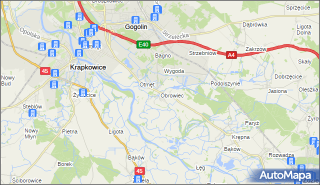 mapa Obrowiec gmina Gogolin, Obrowiec gmina Gogolin na mapie Targeo