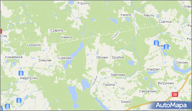 mapa Obrowo gmina Miastko, Obrowo gmina Miastko na mapie Targeo