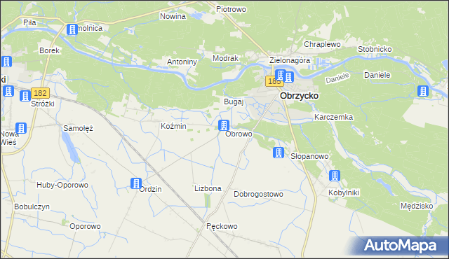 mapa Obrowo gmina Obrzycko, Obrowo gmina Obrzycko na mapie Targeo