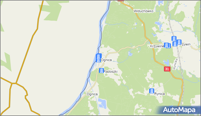 mapa Ognica gmina Widuchowa, Ognica gmina Widuchowa na mapie Targeo
