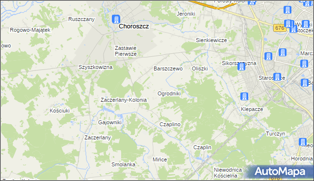 mapa Ogrodniki gmina Choroszcz, Ogrodniki gmina Choroszcz na mapie Targeo