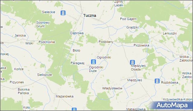 mapa Ogrodniki gmina Tuczna, Ogrodniki gmina Tuczna na mapie Targeo