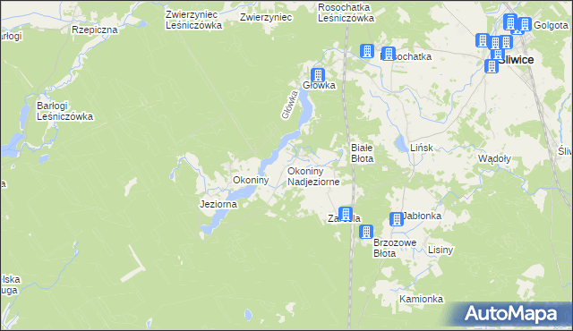 mapa Okoniny Nadjeziorne, Okoniny Nadjeziorne na mapie Targeo