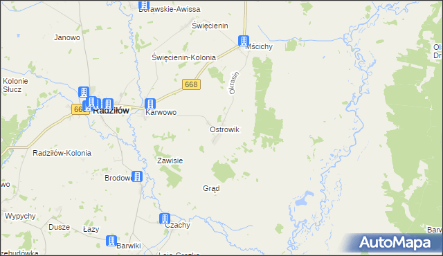 mapa Okrasin gmina Radziłów, Okrasin gmina Radziłów na mapie Targeo