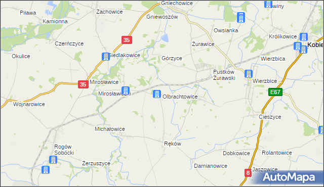 mapa Olbrachtowice, Olbrachtowice na mapie Targeo