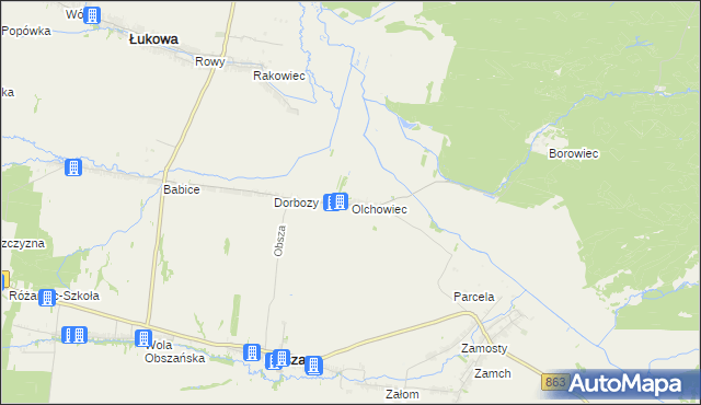 mapa Olchowiec gmina Obsza, Olchowiec gmina Obsza na mapie Targeo