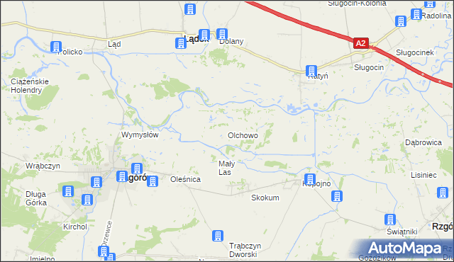 mapa Olchowo gmina Zagórów, Olchowo gmina Zagórów na mapie Targeo