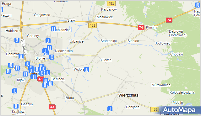 mapa Olewin gmina Wieluń, Olewin gmina Wieluń na mapie Targeo