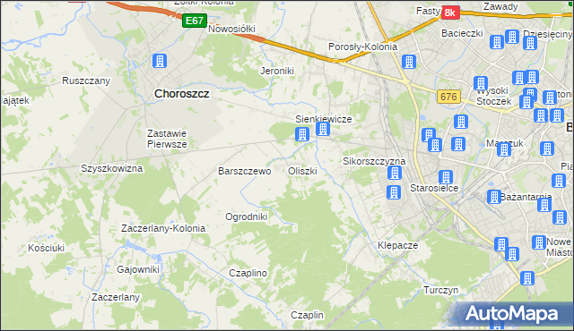 mapa Oliszki gmina Choroszcz, Oliszki gmina Choroszcz na mapie Targeo