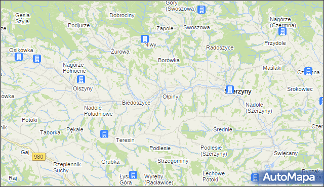 mapa Ołpiny, Ołpiny na mapie Targeo