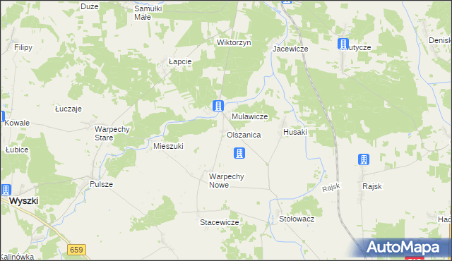 mapa Olszanica gmina Wyszki, Olszanica gmina Wyszki na mapie Targeo