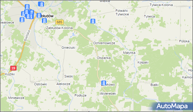 mapa Olszanka gmina Zabłudów, Olszanka gmina Zabłudów na mapie Targeo