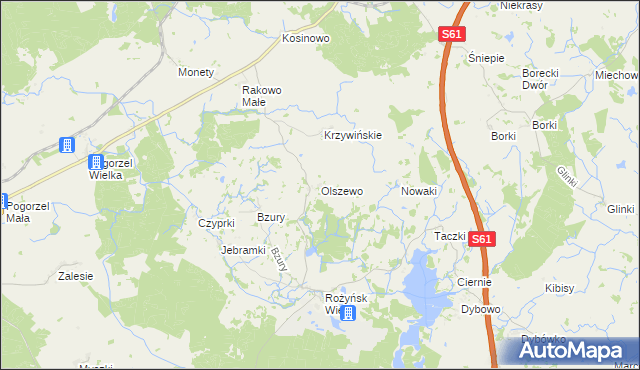 mapa Olszewo gmina Prostki, Olszewo gmina Prostki na mapie Targeo