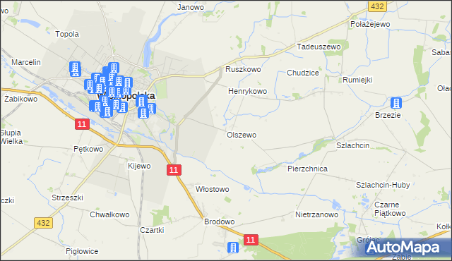 mapa Olszewo gmina Środa Wielkopolska, Olszewo gmina Środa Wielkopolska na mapie Targeo