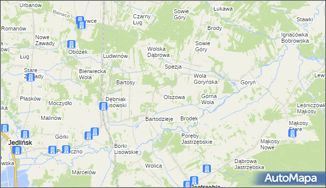 mapa Olszowa gmina Jastrzębia, Olszowa gmina Jastrzębia na mapie Targeo