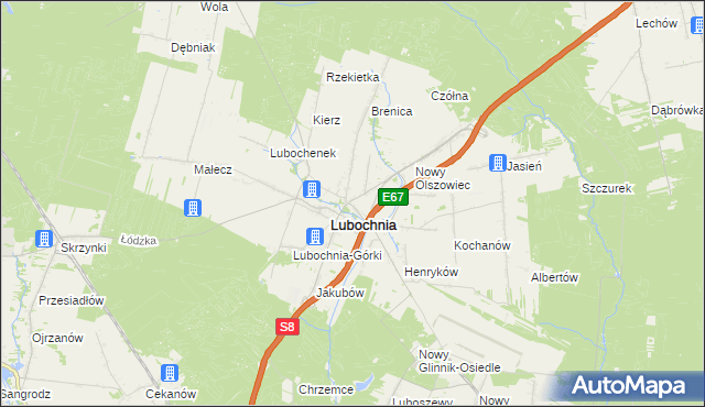 mapa Olszowiec gmina Lubochnia, Olszowiec gmina Lubochnia na mapie Targeo