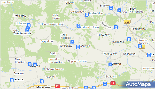 mapa Olszowiec gmina Sławno, Olszowiec gmina Sławno na mapie Targeo