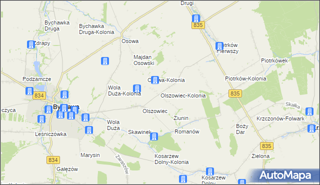 mapa Olszowiec-Kolonia gmina Bychawa, Olszowiec-Kolonia gmina Bychawa na mapie Targeo