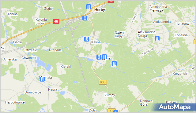 mapa Olszyna gmina Herby, Olszyna gmina Herby na mapie Targeo