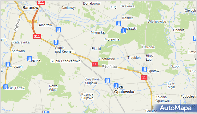 mapa Opatowiec gmina Łęka Opatowska, Opatowiec gmina Łęka Opatowska na mapie Targeo