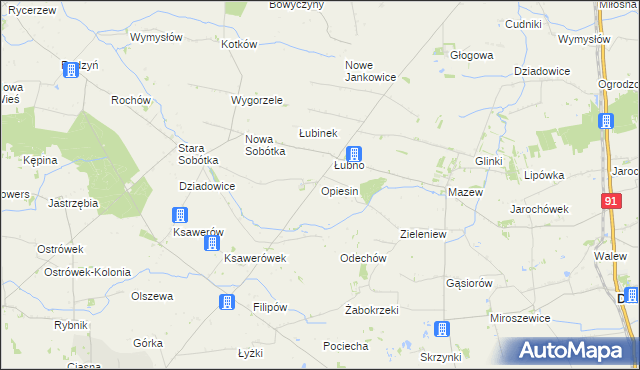 mapa Opiesin gmina Daszyna, Opiesin gmina Daszyna na mapie Targeo