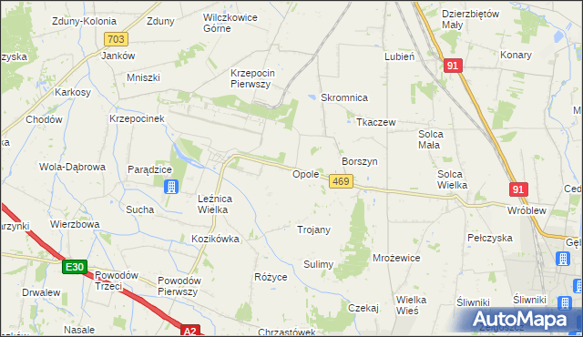 mapa Opole gmina Parzęczew, Opole gmina Parzęczew na mapie Targeo