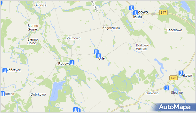 mapa Orle gmina Radowo Małe, Orle gmina Radowo Małe na mapie Targeo