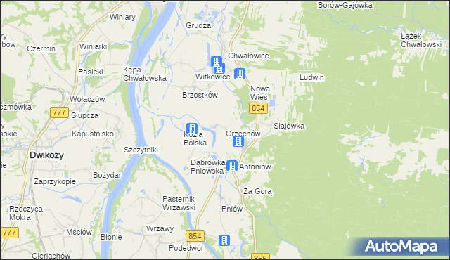 mapa Orzechów gmina Radomyśl nad Sanem, Orzechów gmina Radomyśl nad Sanem na mapie Targeo