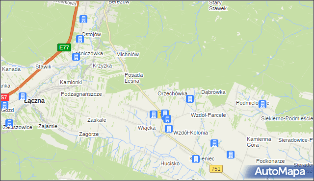 mapa Orzechówka gmina Bodzentyn, Orzechówka gmina Bodzentyn na mapie Targeo