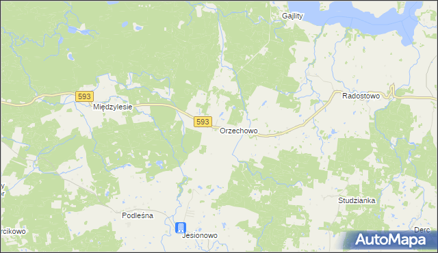 mapa Orzechowo gmina Dobre Miasto, Orzechowo gmina Dobre Miasto na mapie Targeo