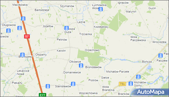 mapa Orzechowo gmina Jasieniec, Orzechowo gmina Jasieniec na mapie Targeo