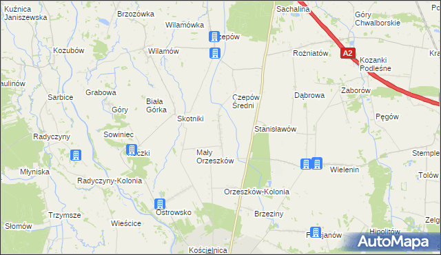 mapa Orzeszków gmina Uniejów, Orzeszków gmina Uniejów na mapie Targeo