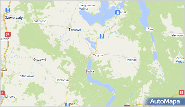 mapa Orzyny, Orzyny na mapie Targeo