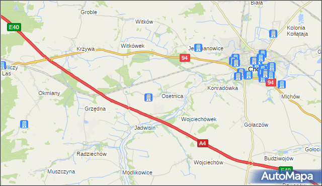 mapa Osetnica, Osetnica na mapie Targeo