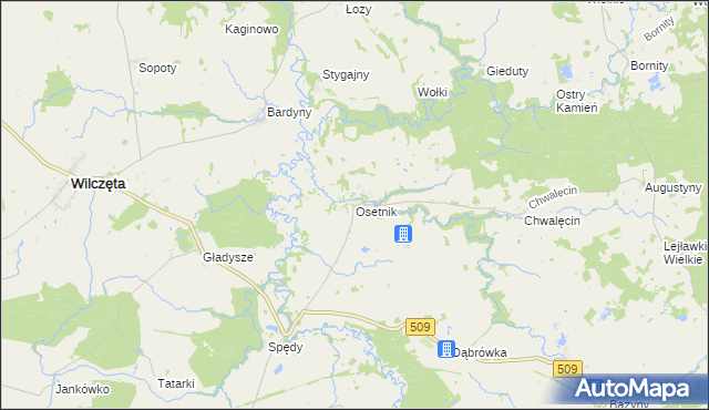 mapa Osetnik gmina Orneta, Osetnik gmina Orneta na mapie Targeo