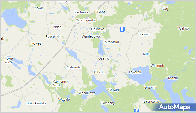 mapa Osetno gmina Biskupiec, Osetno gmina Biskupiec na mapie Targeo