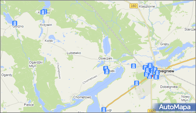 mapa Osieczek gmina Dobiegniew, Osieczek gmina Dobiegniew na mapie Targeo