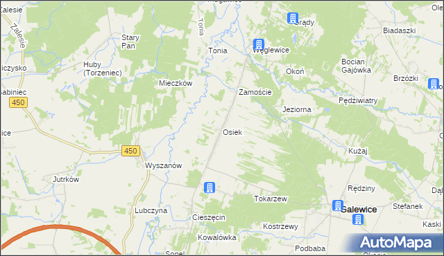 mapa Osiek gmina Galewice, Osiek gmina Galewice na mapie Targeo