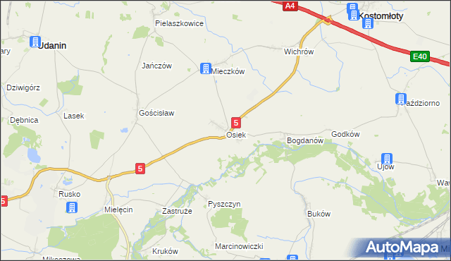 mapa Osiek gmina Kostomłoty, Osiek gmina Kostomłoty na mapie Targeo