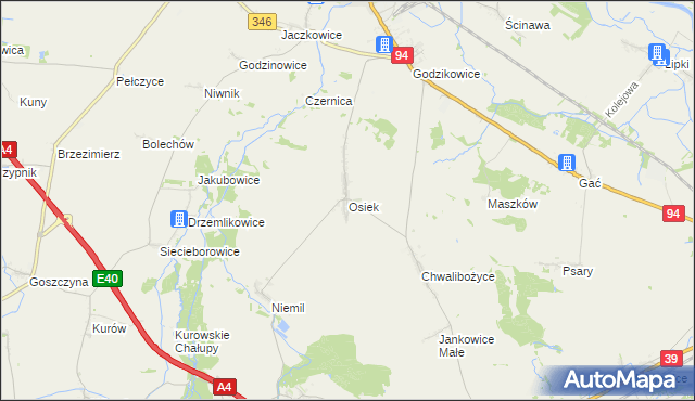 mapa Osiek gmina Oława, Osiek gmina Oława na mapie Targeo