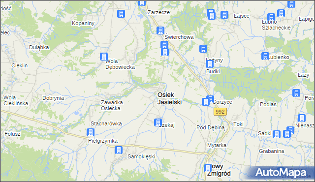 mapa Osiek Jasielski, Osiek Jasielski na mapie Targeo