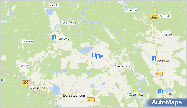 mapa Osieki gmina Borzytuchom, Osieki gmina Borzytuchom na mapie Targeo