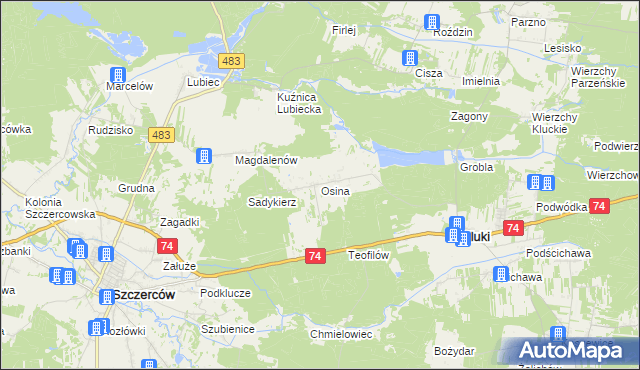 mapa Osina gmina Kluki, Osina gmina Kluki na mapie Targeo